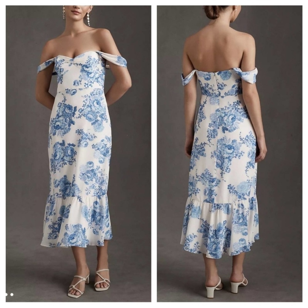 BHLDN Blue and White Floral Midi Dress